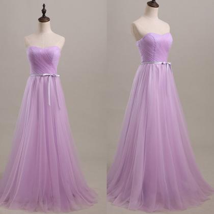 Floor Length Sweetheart Lilac Ruched Tulle Prom Gown With Bow Accent on ...