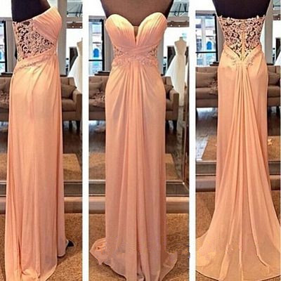 Light pink prom dresses long, sweetheart dress 2016, strapless chiffon long ball gown for teens