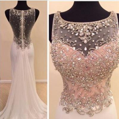 2015 Real Made Beads Prom Dresses, Charming Floor-Length Prom Dresses, Sexy O-Neck Prom Dresses, A-Line Sequins Prom Dresses, Charming Backless Evening Dresses, Evening Dresses