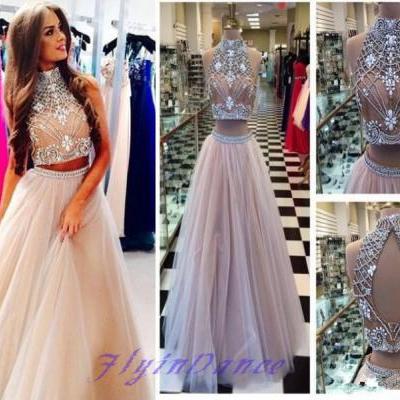 Champagne Prom Dresses 2016 Ball Gowns High Neckline Lavender Long Evening Gowns