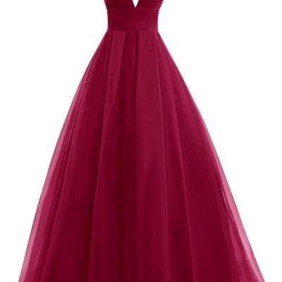 Plunge V Long A-Line Chiffon Evening Gown - Formal Gown, Prom Gown 