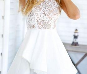 White Cute Lovely Prom Dress,Mini Cocktail Dress,Lace Prom Gown,Short ...