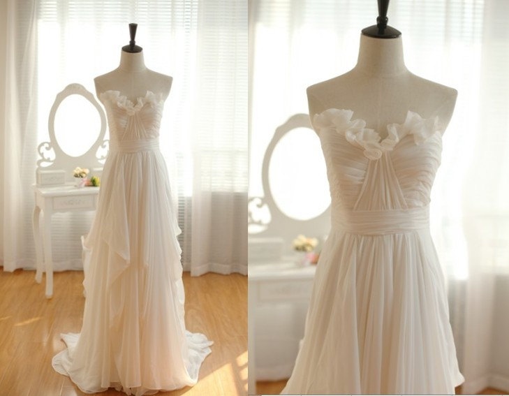 Strapless Sweetheart Ruched A Line Chiffon Wedding Dress Beach