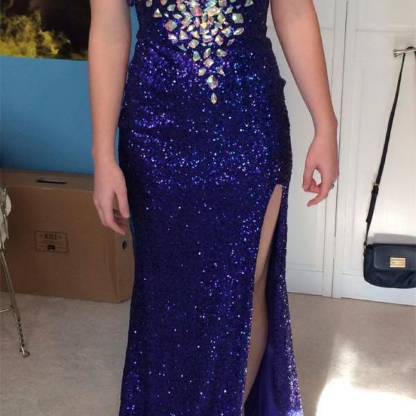New Arrival Sexy Prom Dress Sequined Navy Blue Party Dress Prom Gown ...