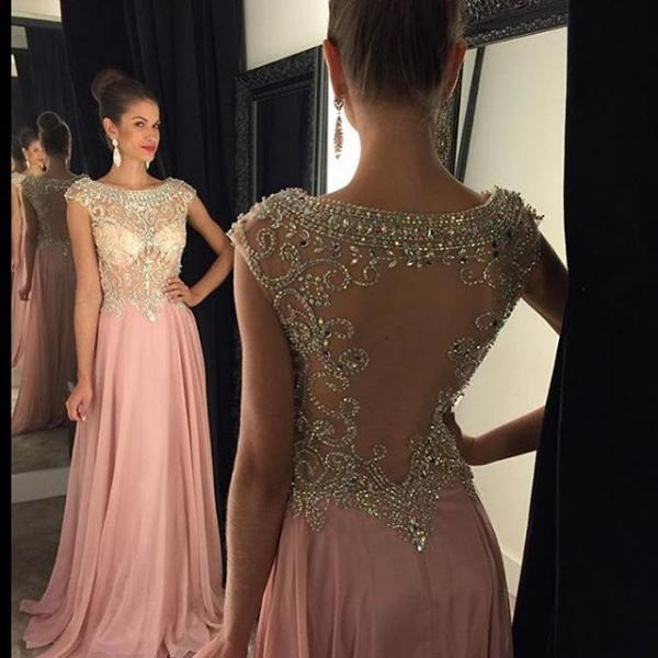 New Arrival Sexy Prom Dress Evening Dresses Beaded Bodice Sheer Back Floor Length Long Evening 6253