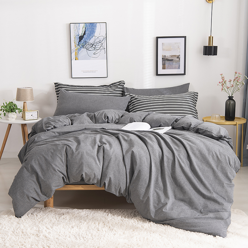 Ruccit Queen Duvet Cover Set Dark Gray 100% Washed Cotton Duvet Cover 3 