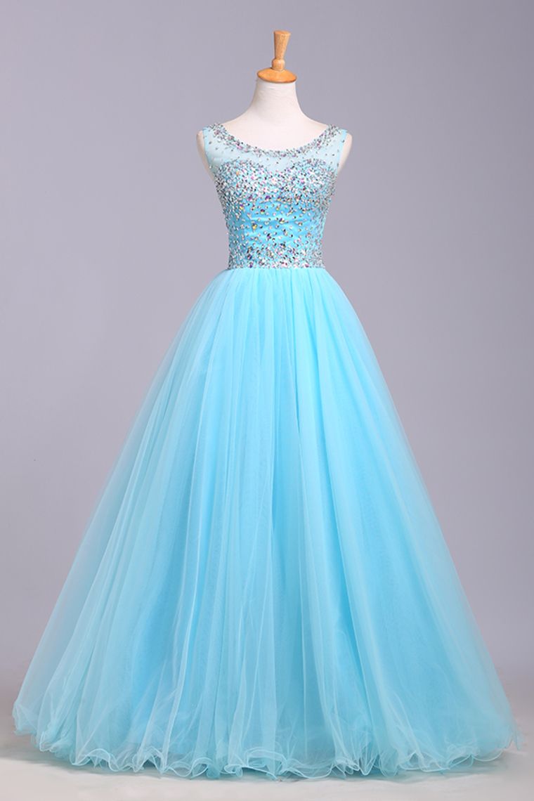 Light Blue Prom Dresses Tulle Prom Dress Modest Prom Gown Silver