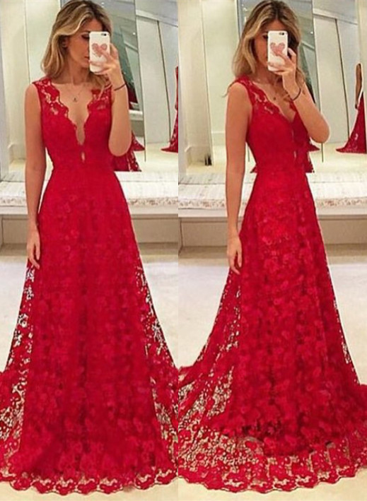 Sexy Red Lace V Neck Prom Dress 2016 Tulle Prom Dress On Luulla